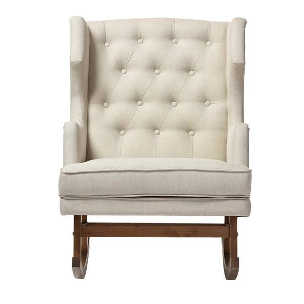 Baxton Studio Iona Mid-Century Beige Fabric Upholstered Rocking Chair