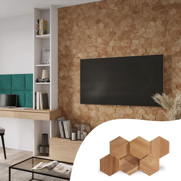 0.79 in. 5.91 in. 10.24 in. UltraWood Teak Hexagon Natural Jointless Wall Paneling (25-Pack)