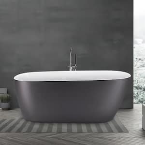 Modern 59 in. Acrylic Single Slipper Freestanding Flatbottom Soaking Not Whirlpool Bathtub in Gray