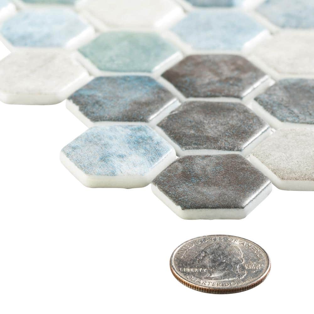 Trillion Matte Blue Glass Hexagon Mosaic Tile