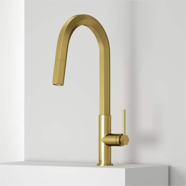 VIGO Hart Hexad Single Handle Pull-Down Spout Kitchen Faucet in Matte Brushed Gold