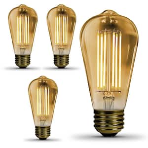 60-Watt Equivalent ST19 Dimmable Straight Filament Amber Glass E26 Vintage Edison LED Light Bulb, Warm White (4-Pack)