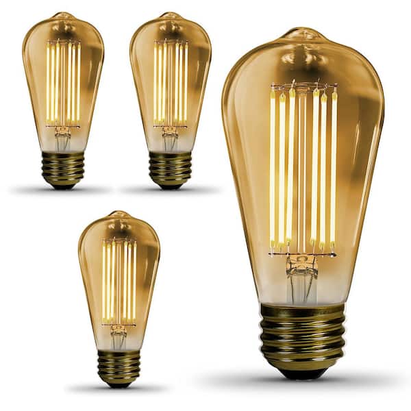 Feit Electric 60-Watt Equivalent ST19 Dimmable Straight Filament Amber Glass E26 Vintage Edison LED Light Bulb, Warm White (4-Pack)