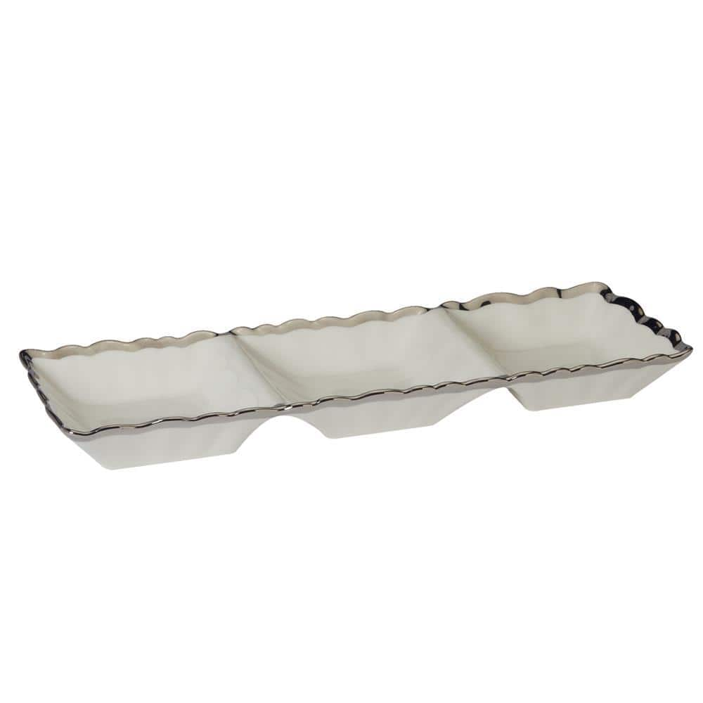 Certified International 15 in. W x 5.5 in. H x 1.75 in. D White Porcelain Regency Silver Serving Tray