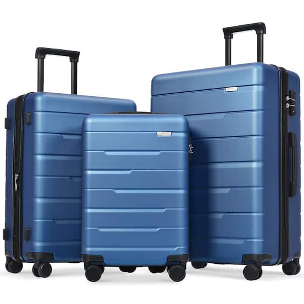 Merax Navy Lightweight and High End 3-Piece Expandable ABS Hardshell Spinner Luggage Set with TSA Lock