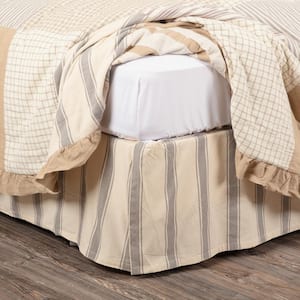 Grace 16 in. Farmhouse Creme Nickel Gray Grain Sack Stripes Queen Bed Skirt