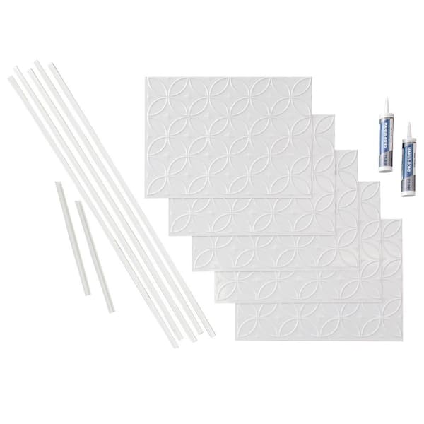 Fasade Rings 18 in. x 24 in. Gloss White Vinyl Decorative Wall Tile Backsplash 15 sq. ft. Kit