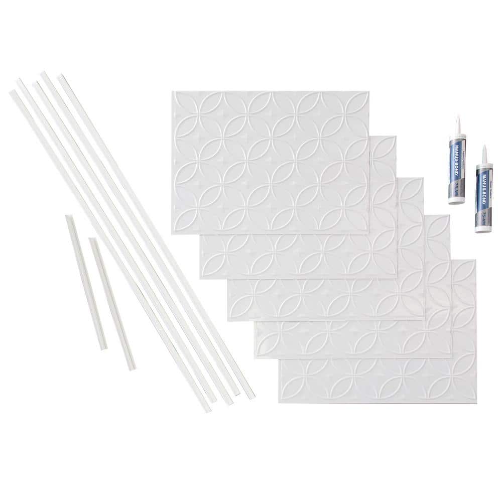 Matte White Vinyl Decorative Backsplash Kit 15 sq ft