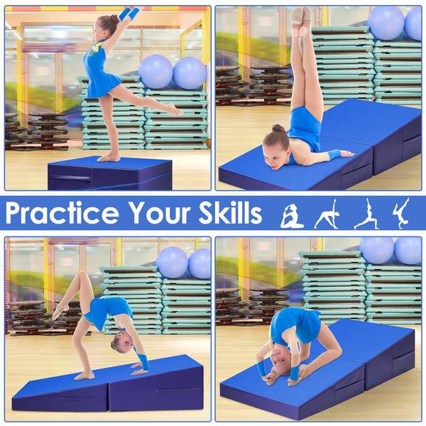 Incline Wedge Fitness Skill Tumbling Gymnastics Mat Gym Training Ramp Pink Blue 