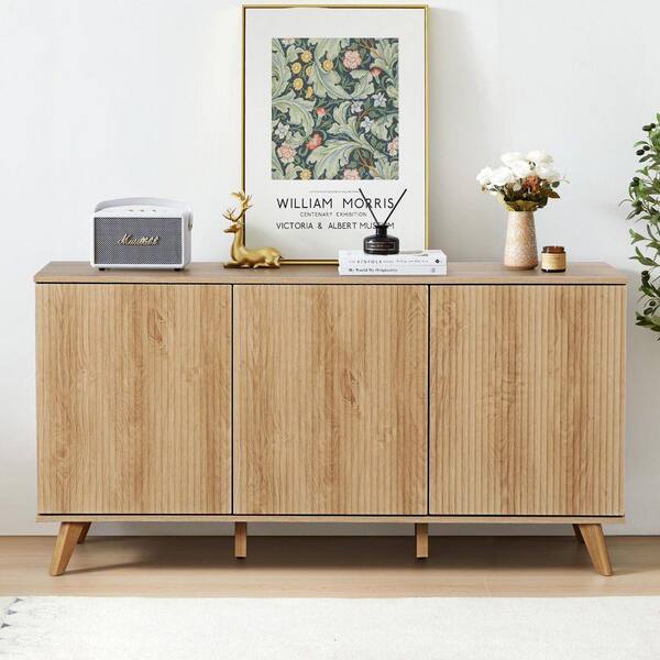 ATHMILE 57.87 in. L MDF Natural Storage Cabinet for Living Room