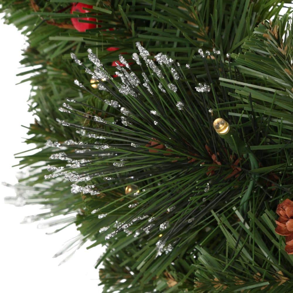 24" Prelit LED Crestwood Spruce Christmas Wreath with Pine Cones