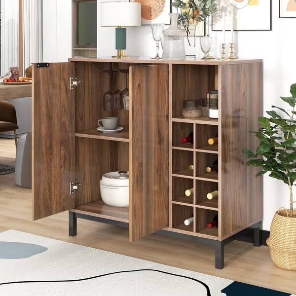 Yofe Black Sideboards and Buffets with Storage and Wine Racks Coffee Bar Cabinet for Server Kitchen Dining Room Console Table