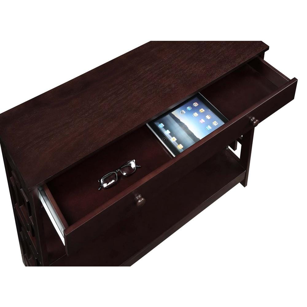 Espresso Wood Console Table with Drawer and Shelves