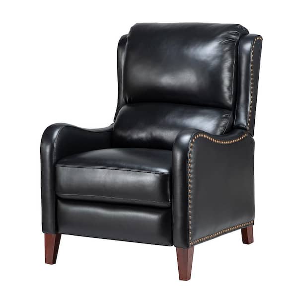 Hyde Modern Retro Cigar Genuine Leather Recliner with Nailhead Trim-Black