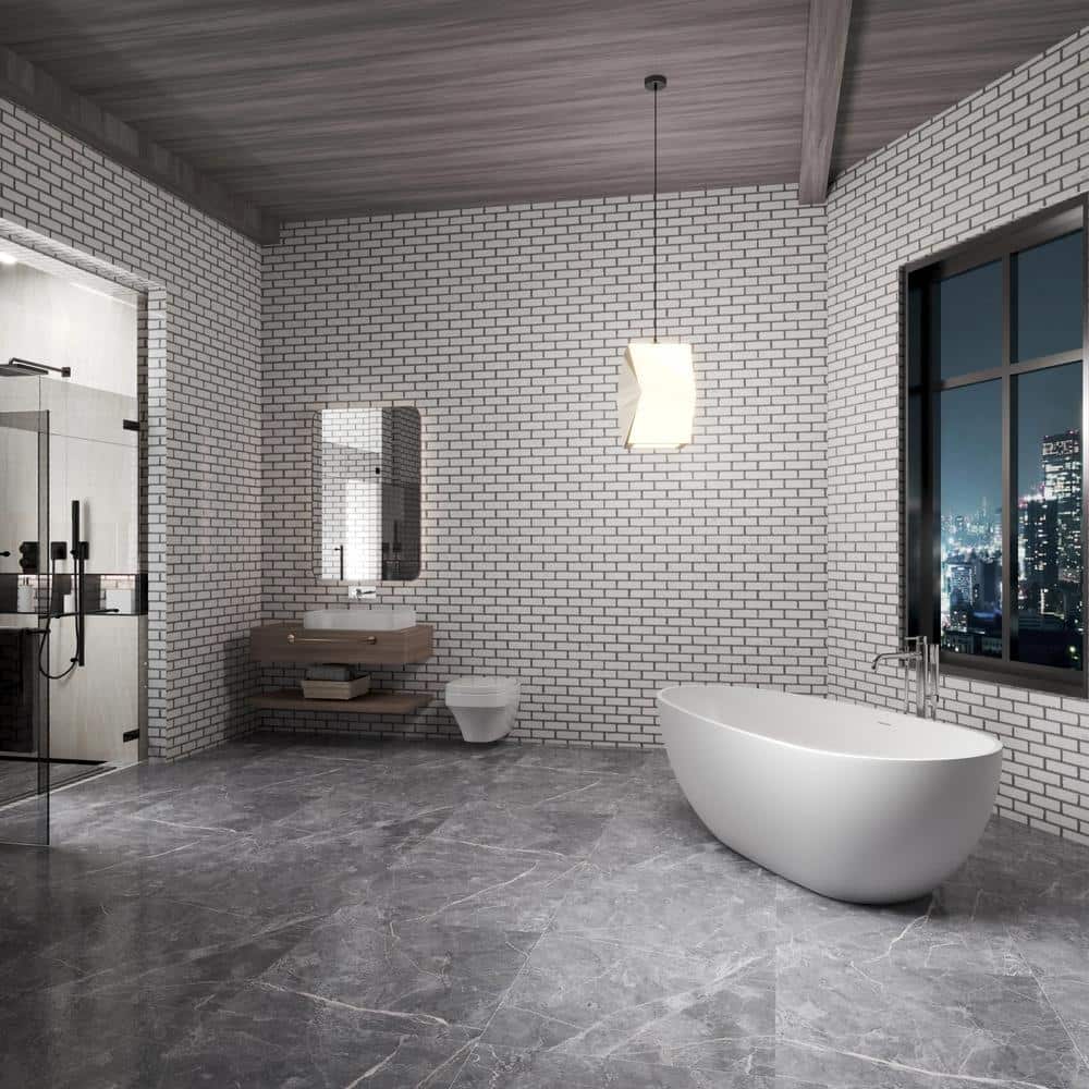 63 in. Acrylic Flatbottom Freestanding Bathtub Oval Shape Soaking Bathtub
