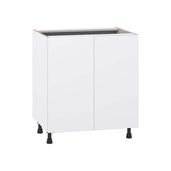 J COLLECTION Timberline 30 in. W x 24 in. D x 34.5 in. H Assembled Slab Sink Base Kitchen Cabinet in Bright White