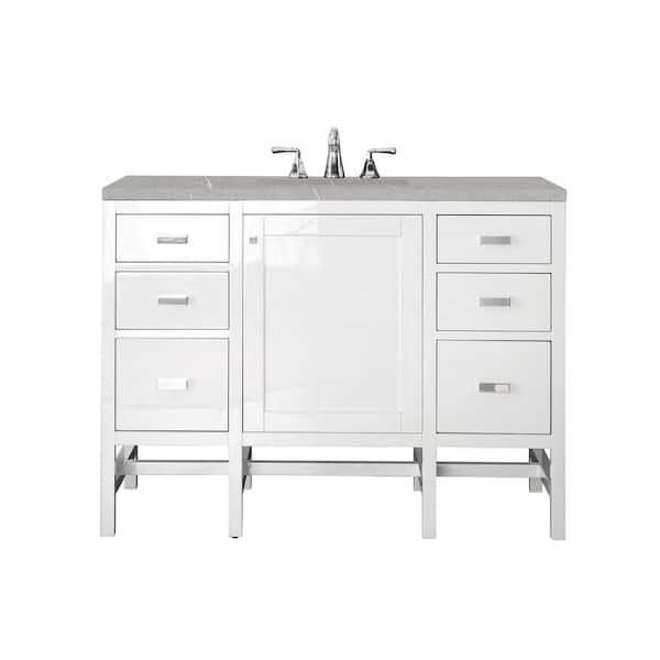 James Martin Vanities Addison 48 in. W x 23.5 in. D x 35.5 in. H Bath Vanity in Glossy White with Eternal Serena Quartz Top