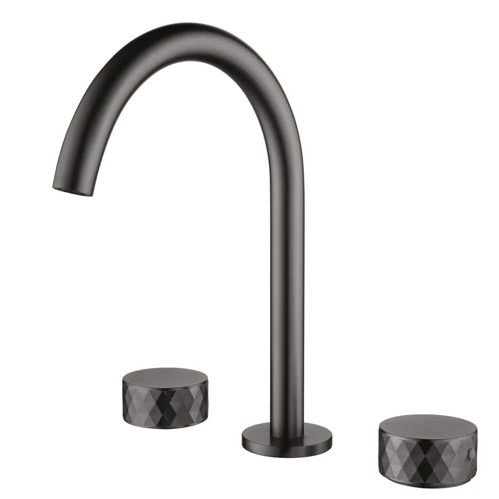 8 in. Widespread Double Handle Bathroom Faucet in Gunmetal Gray -  WELLFOR, WK0936