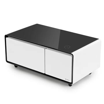 Eureka Ergonomic 41 in. White Rectangle Tempered Glass Smart Coffee Table with Fridge Wireless Charging, USB, Electric outlet ERK-CT-004