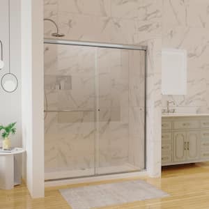 56-60 in. W x 70 in. H Sliding Framed Shower Door in Chrome with Double Movable Glass Doors,Left/Right-Side Open