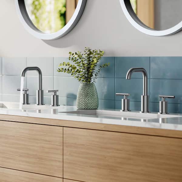 2-Handle Widespread Bathroom Faucet with Pop Up Drain Assembly Brass Bathroom Sink Faucet in Chrome