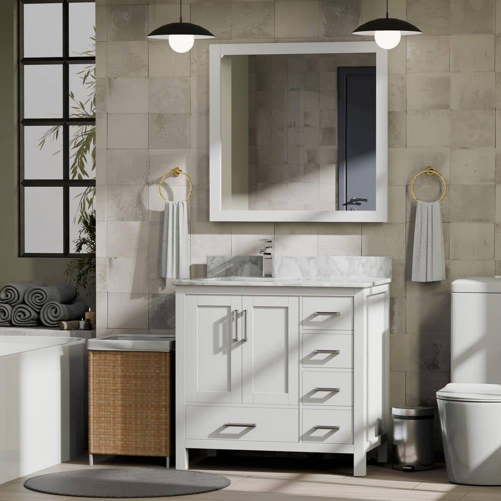 Lexora Jacques 36 in. W x 22 in. D Left Offset White Bath Vanity
