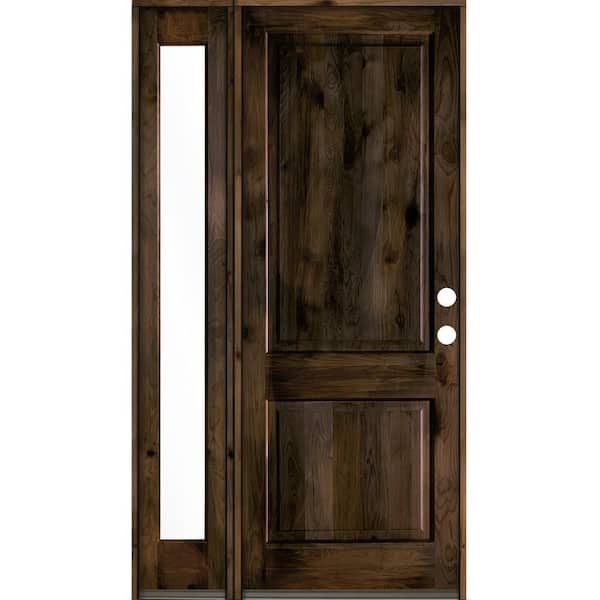 Krosswood Doors 50 in. x 96 in. Rustic knotty alder Left-Hand/Inswing Clear Glass Black Stain Wood Prehung Front Door w/Left Sidelite