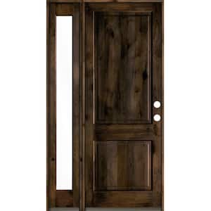 56 in. x 96 in. Rustic knotty alder Left-Hand/Inswing Clear Glass Black Stain Wood Prehung Front Door with Left Sidelite