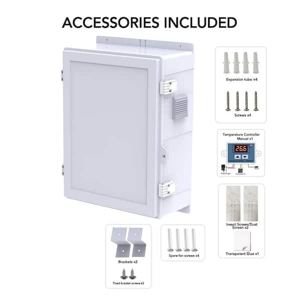 12.5 in. x 6.3 in. x 18.1" Outdoor Electrical Junction Box Enclosure w/ Fan and Thermostat Mounting Plate and Hinged Lid