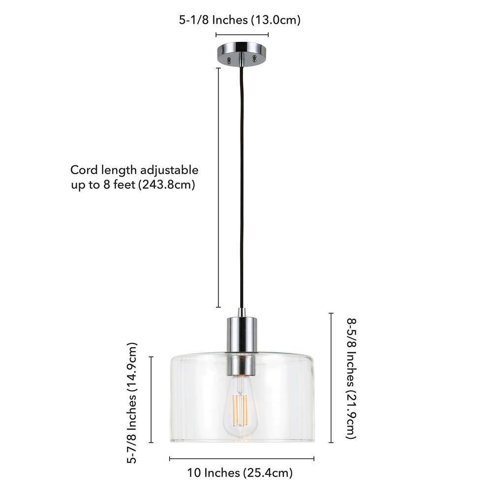Contemporary Polished Nickel Drum Pendant with Hand-Blown Glass Shade