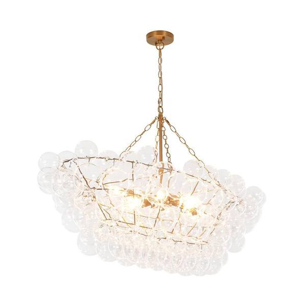 HUOKU Neuvy 8-Light 51.2 in.W Brushed Gold Chandelier with Cluster