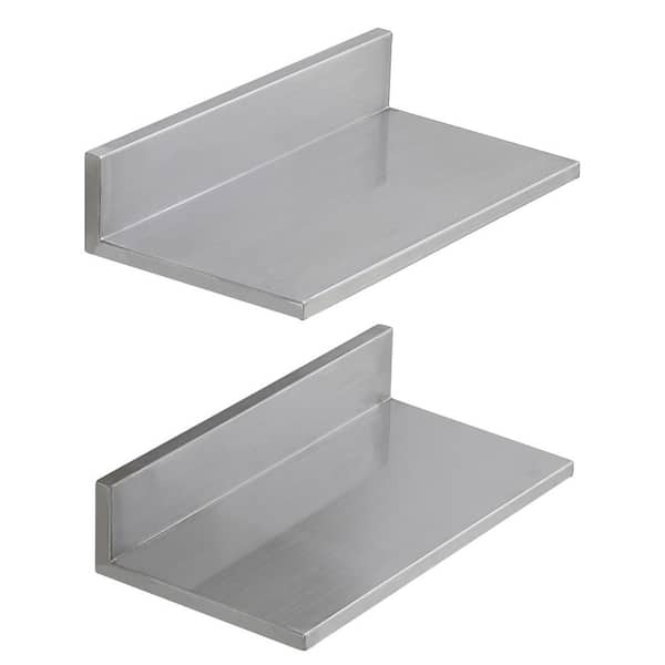 8.6 in. x 16 in. Stainless Steel Wall Mounted Shelf, Floating Shelving with Backsplash, 44 lbs. Load Capacity.Silver.