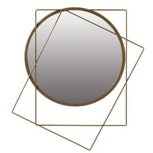 15.75 in. W x 20 in. H, Decorative Circle with 2 Squares Shaped Gold Metal Frame Wall Mounted Modern Mirror