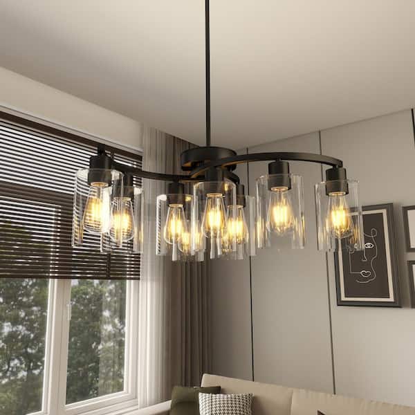 29.5 in. 9-Light Luxury Black Chandelier Large Ceiling Lighting for Living Room Dining Room Bedroom Clear Glass Shade