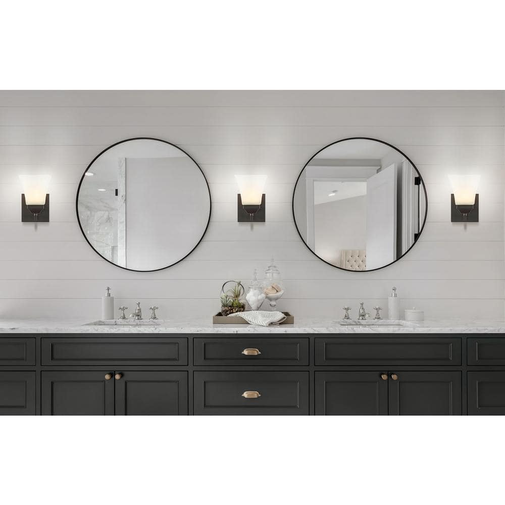 Staunton 5" Oil-Rubbed Bronze Vanity Light with White Glass Shade