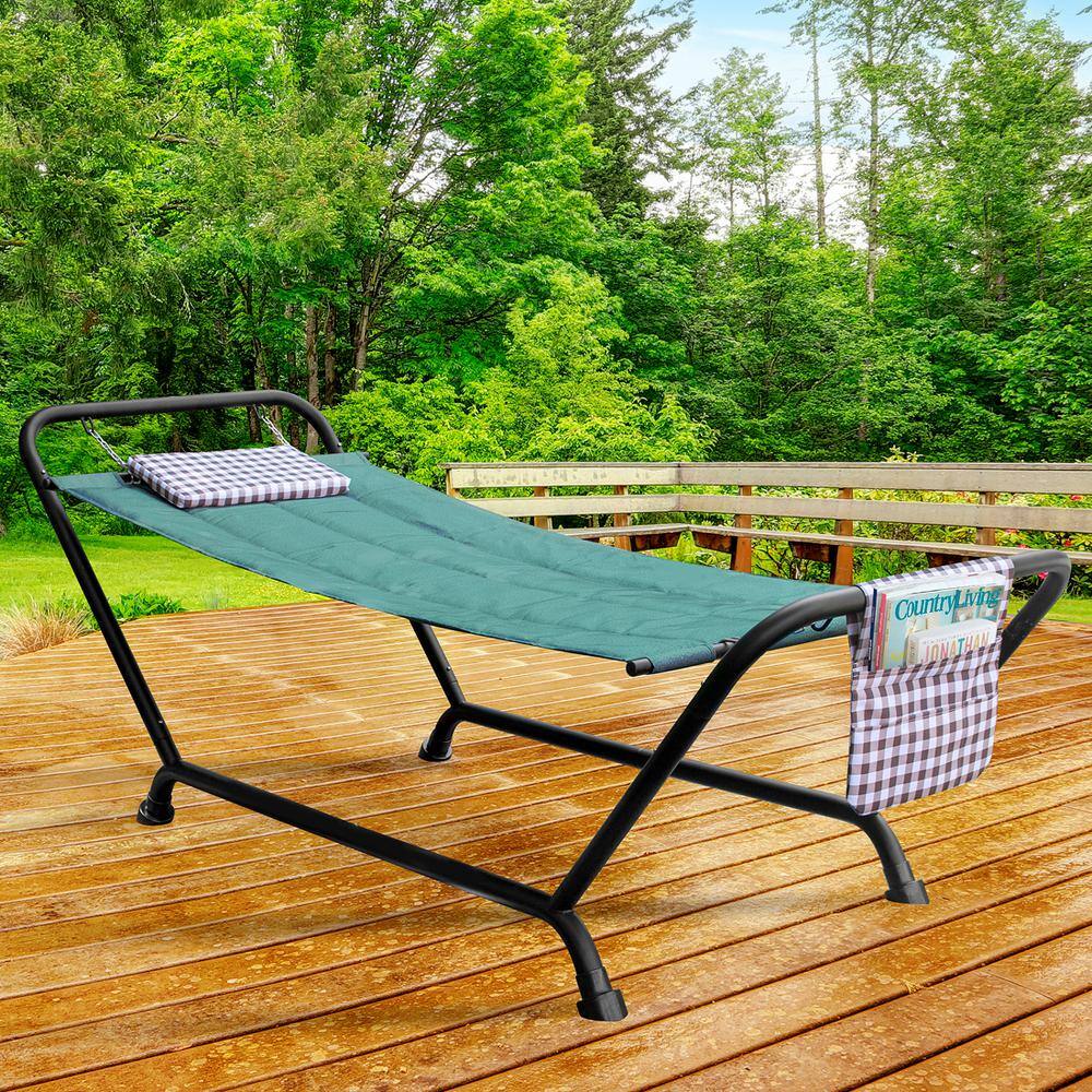 Teal Polyester Hammock Bed with Stand, Pillow, and Storage Pockets