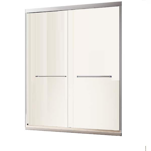 60 in. W x 72 in. H Fixed Framed Shower Door in Chrome Finish with Thick Clear Tempered Glass Stainless Steel Handles