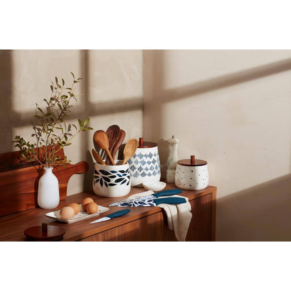 Blue and White Porcelain Canister Set with Wooden Lids