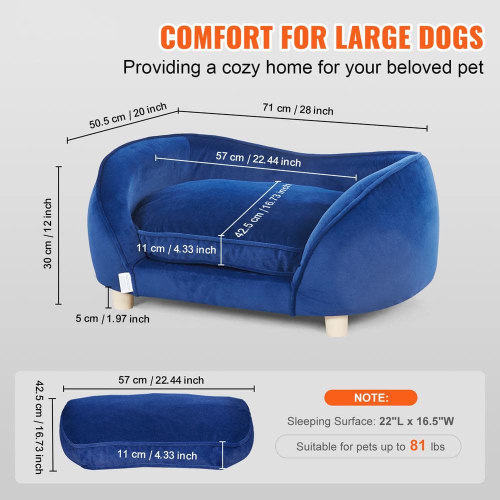 Dark Blue Velvet Pet Sofa with Wooden Frame