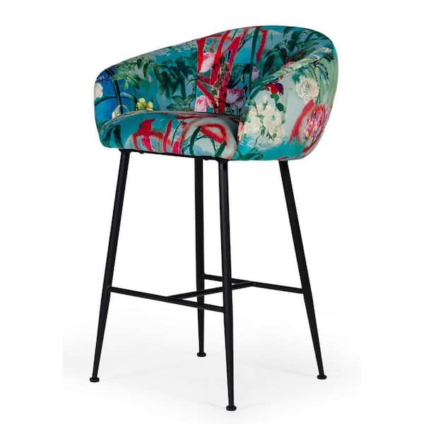 Benjara 34.4 in. Multicolor Low Back Metal Frame Bar Stool with Fabric Seat
