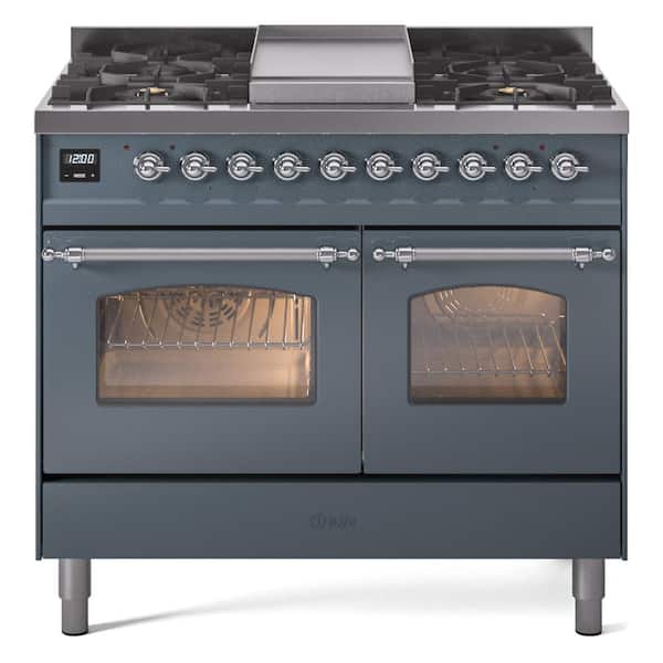 Nostaglie II 40 in. 6-Burners Freestanding Dual Fuel Range in Blue Grey Chrome Trim