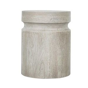 14 in. Cream Round Wood End/Side Table with Wooden Frame