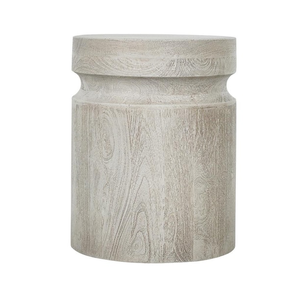 Benjara 14 in. Cream Round Wood End/Side Table with Wooden Frame