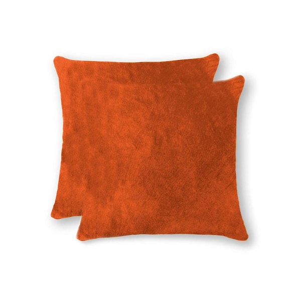 HomeRoots Orange Solid Cotton 18 in. x 18 in. Throw Pillow (Set of 2)