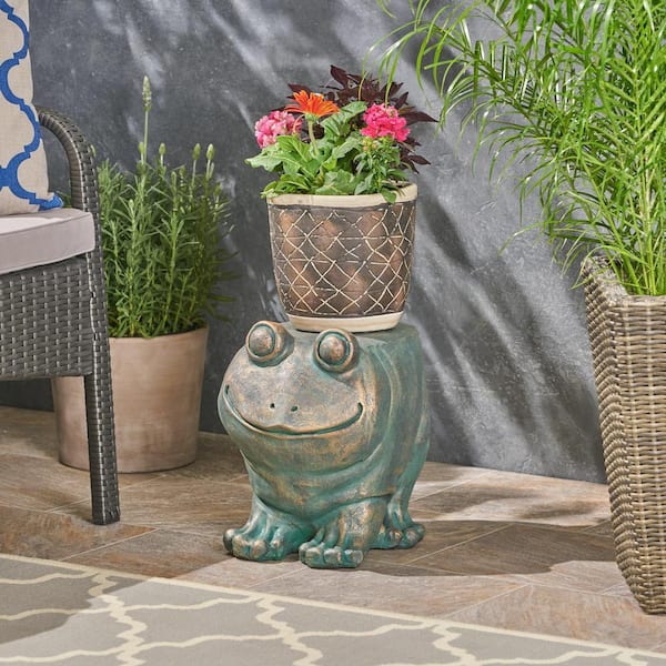 Noble House Jacobson Copper Patina Finish Stone Frog Garden Stool