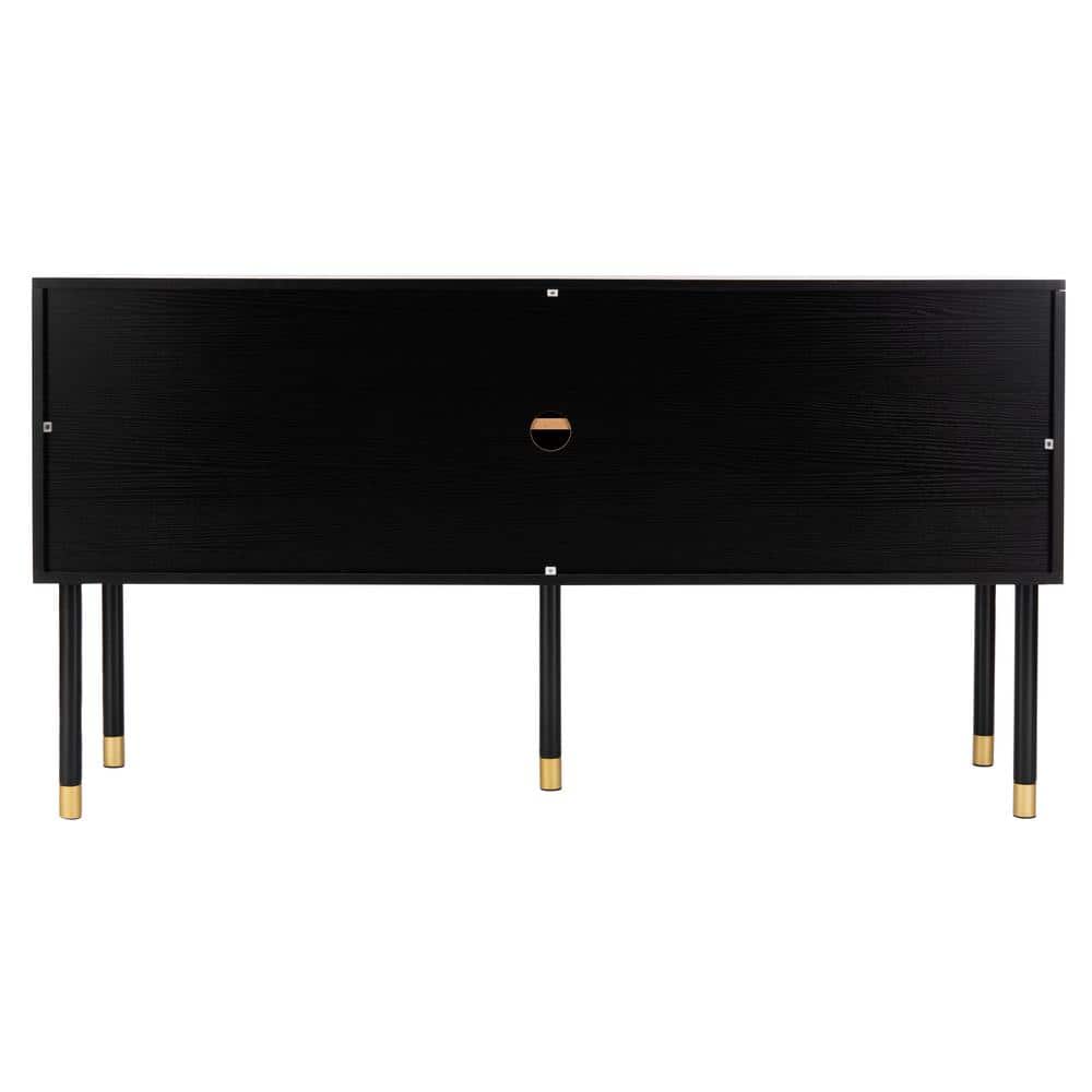Retro Flair Black and White Media Console with Brass Caps, 55"