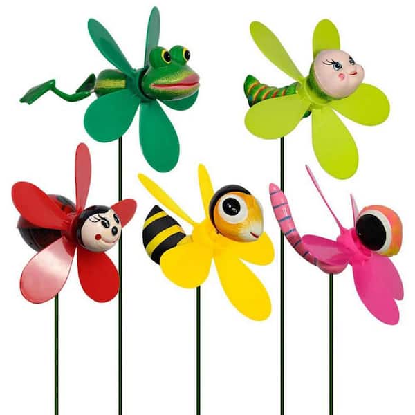 19 in. H Colorful Metal 3D Insect Whirligigs Wind Spinners(5-Pack）