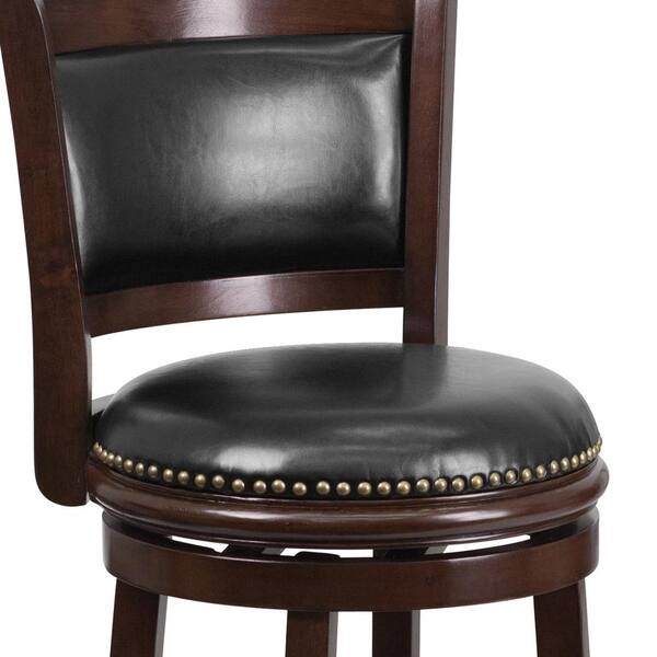 Carnegy Avenue 30 in. High Cherry Wood Bar Stool with Button Tufted Back  and Black Leather Swivel Seat CGA-TA-181521-CH-HD - The Home Depot