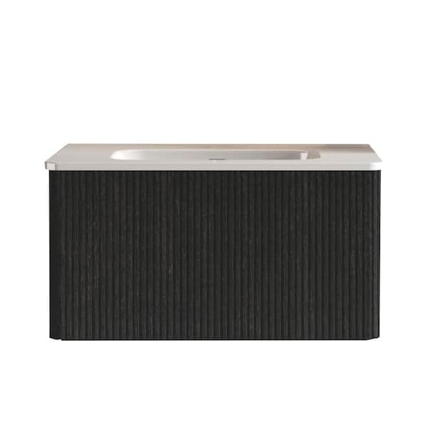 30 in. W x 18 in. D x 17 in. H Single Sink Floating Bath Vanity in Black with White Ceramic Top