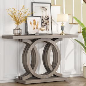 Catalin 55 in. Gray Rectangular Wood Console Table with Geometric Base